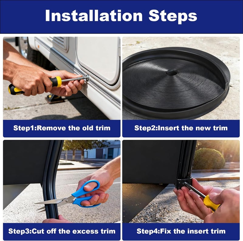 Mioyrxia 1" RV Vinyl Trim Molding Insert, 100FT RV Weather Stripping Exterior Screw Cover Trim Molding Exterior with Caulking Scraper, UV-Resistant RV Weather Stripping for Camper Travel Trailer - Image 5